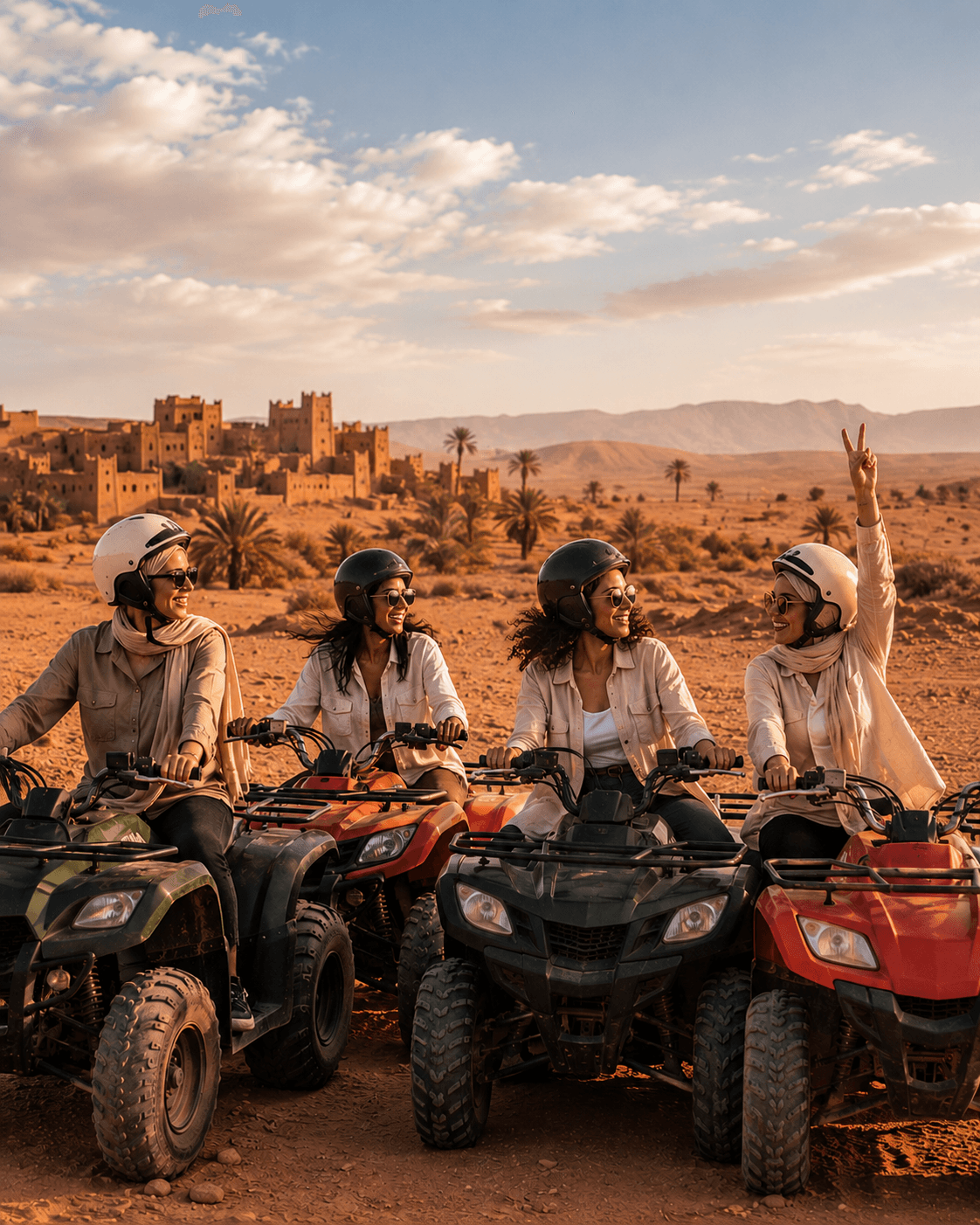 Femmes en quad dans un paysage désertique marocain